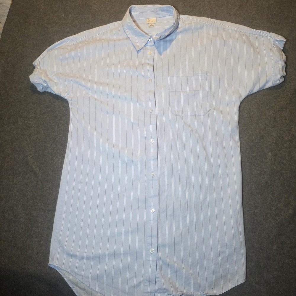 A New Day Blue White Stripe Button Up Dress Shirt Short Sleeve Mens Small 230